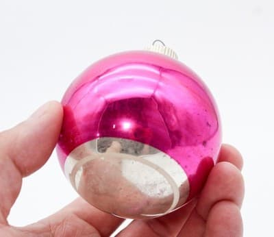 Shiny Brite Vintage Reflector Pink Silvered Striped Glass Christmas Ornament - Thumbnail 3