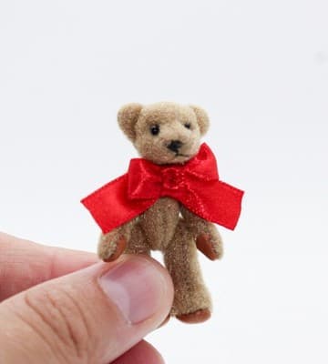 Vintage Handcrafted Brown Teddy Bear Dollhouse Miniature Large Red Bow - Thumbnail 2