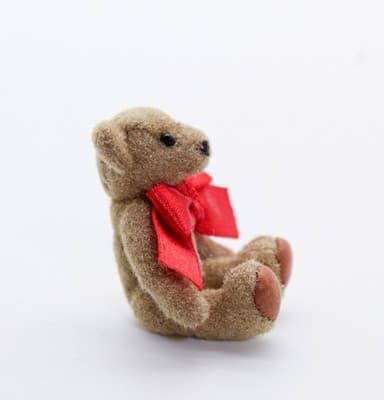 Vintage Handcrafted Brown Teddy Bear Dollhouse Miniature Large Red Bow - Thumbnail 4
