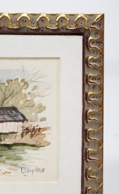 Dollhouse Miniature Hand Painted Signed Watercolor Covered Bridge Painting - Thumbnail 4