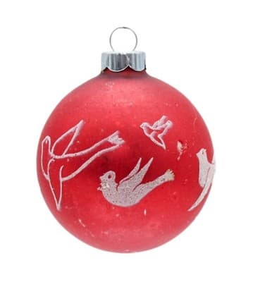 Shiny Brite U.S.A. Matte Red Dove Stencil Glittered Glass Christmas Ornament - Image 1