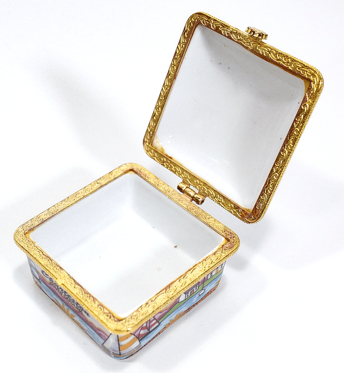 Vintage AGIFTCORP "Charleston" South Carolina Seascape Porcelain Trinket Box - Thumbnail 4