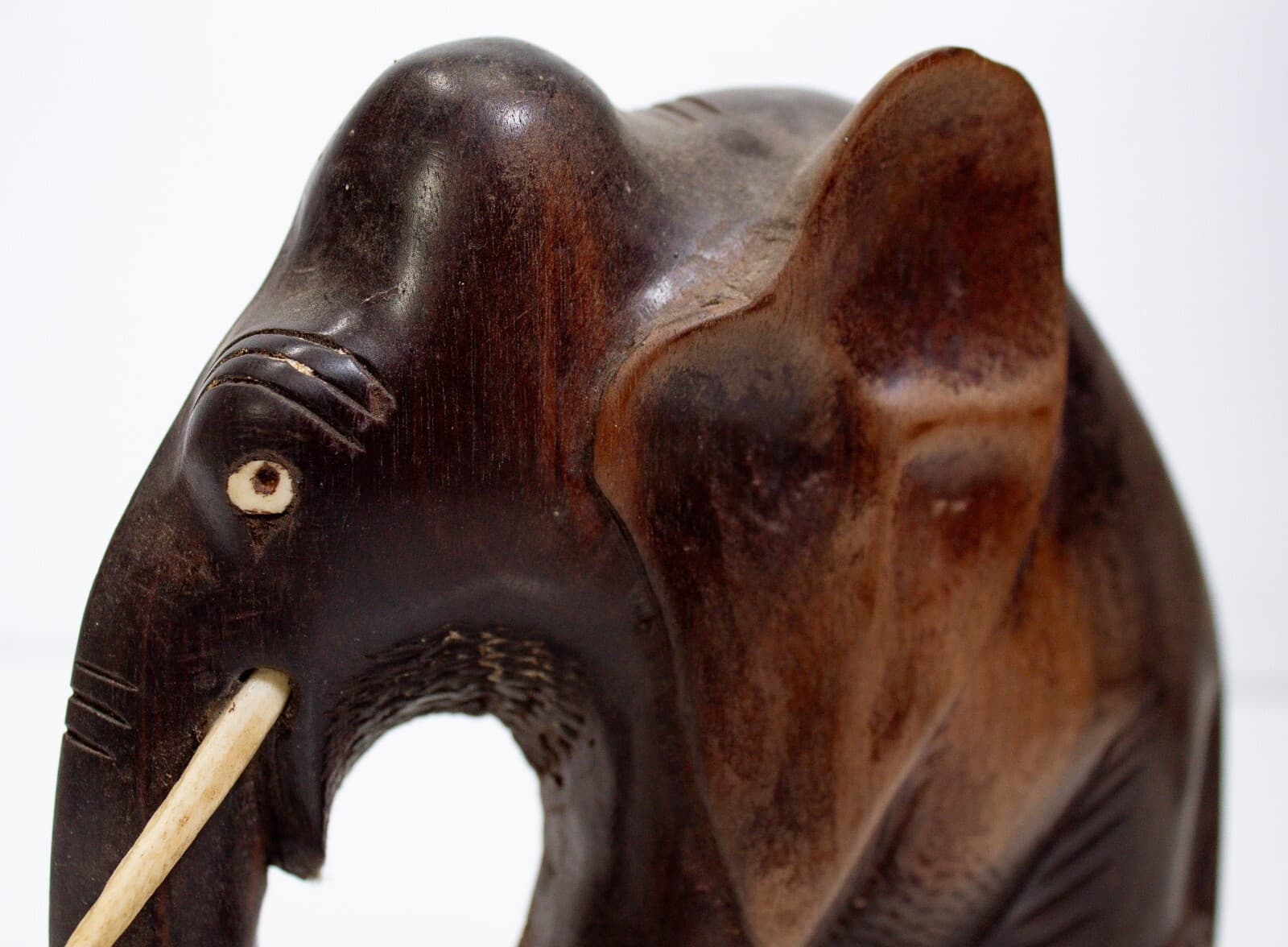 Vintage Wooden Hand Carved Elephant Sculpture Figure - Thumbnail 3
