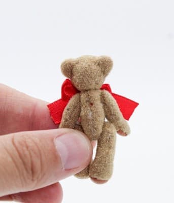 Vintage Handcrafted Brown Teddy Bear Dollhouse Miniature Large Red Bow - Thumbnail 3