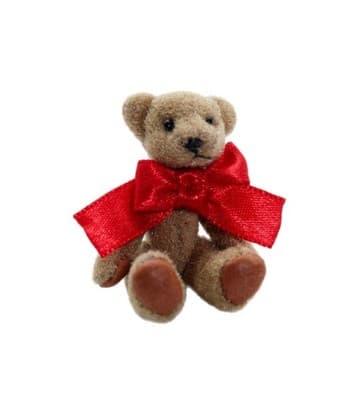 Vintage Handcrafted Brown Teddy Bear Dollhouse Miniature Large Red Bow - Image 1