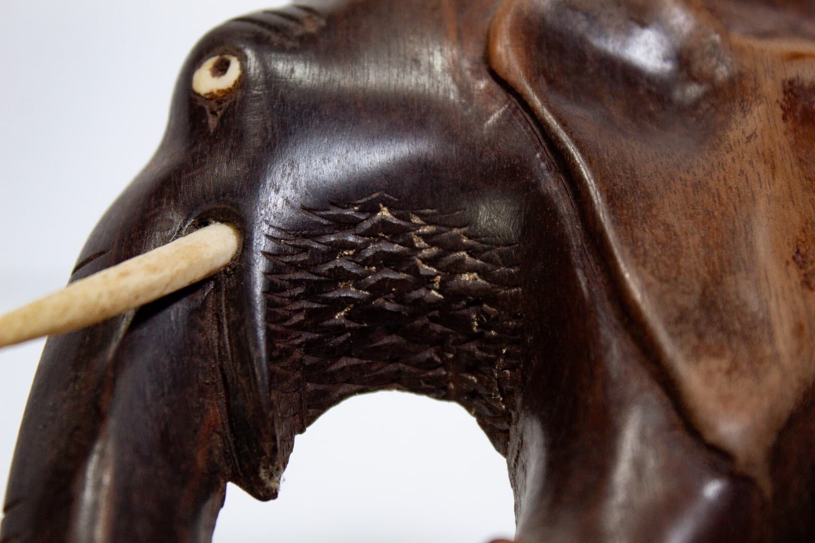 Vintage Wooden Hand Carved Elephant Sculpture Figure - Thumbnail 4