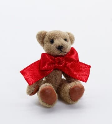 Vintage Handcrafted Brown Teddy Bear Dollhouse Miniature Large Red Bow - Thumbnail 5