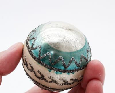 Shiny Brite Vintage Teal & Beige Black Mica Stripe Glass Christmas Ornament - Thumbnail 4