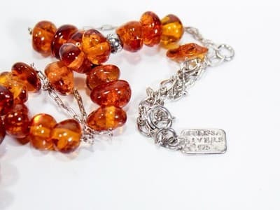 Vintage Sterling Silver 925 Natural Baltin Amber Beaded Necklace - Thumbnail 5
