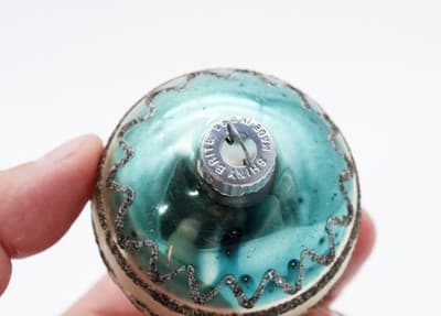 Shiny Brite Vintage Teal & Beige Black Mica Stripe Glass Christmas Ornament - Thumbnail 3