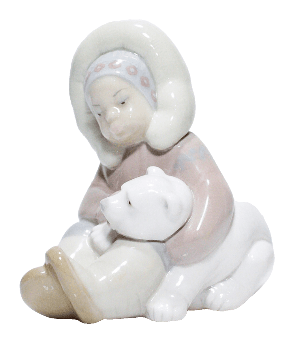 Retired LLADRO Spain Eskimo Boy with Polar Bear Cub Porcelain Figurine #1195 - Image 1