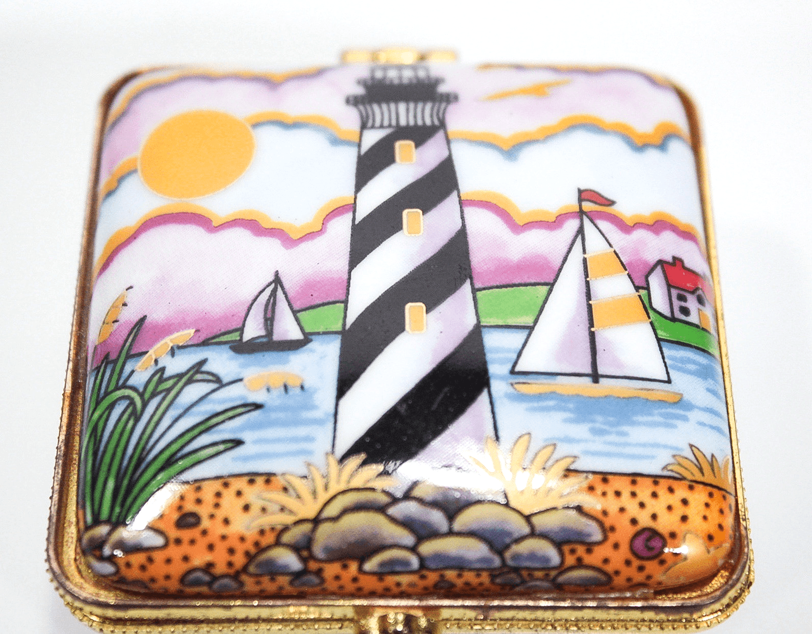 Vintage AGIFTCORP "Charleston" South Carolina Seascape Porcelain Trinket Box - Thumbnail 3
