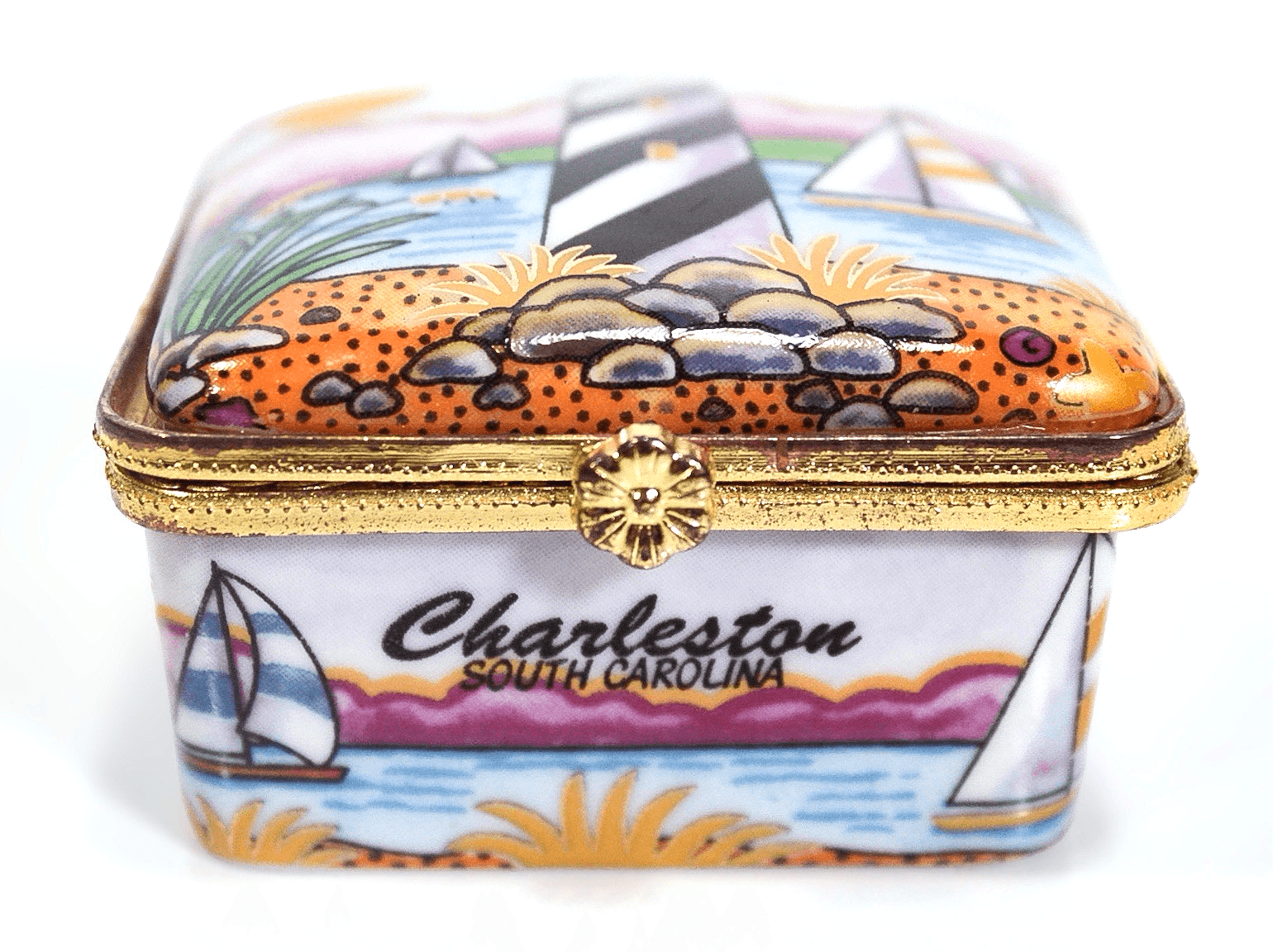 Vintage AGIFTCORP "Charleston" South Carolina Seascape Porcelain Trinket Box - Image 1