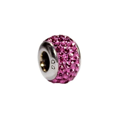 QG Sterling Silver 925 Pink Crystal Barrel Bead Charm For Bracelet - Image 1