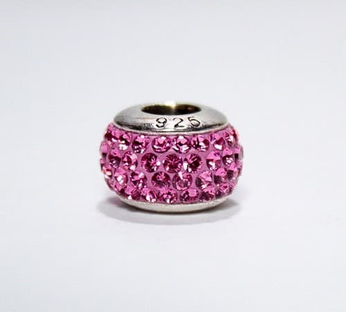 QG Sterling Silver 925 Pink Crystal Barrel Bead Charm For Bracelet - Thumbnail 2