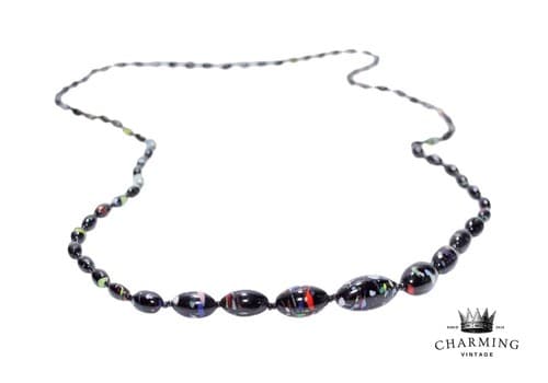 Long Graduated Murano Millefiori Multicolor Glass Beaded Statement Necklace - Image 1