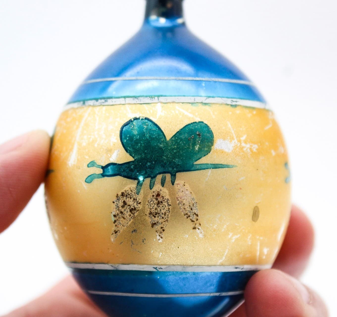 Poland Teardrop Blue Gold Hand Painted Butterfly Glass Christmas Ornament Vtg - Thumbnail 6