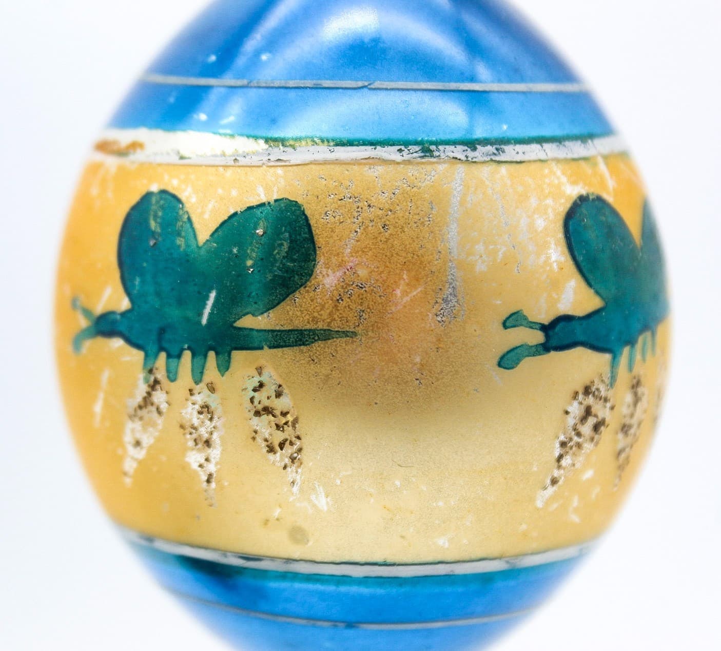 Poland Teardrop Blue Gold Hand Painted Butterfly Glass Christmas Ornament Vtg - Thumbnail 7