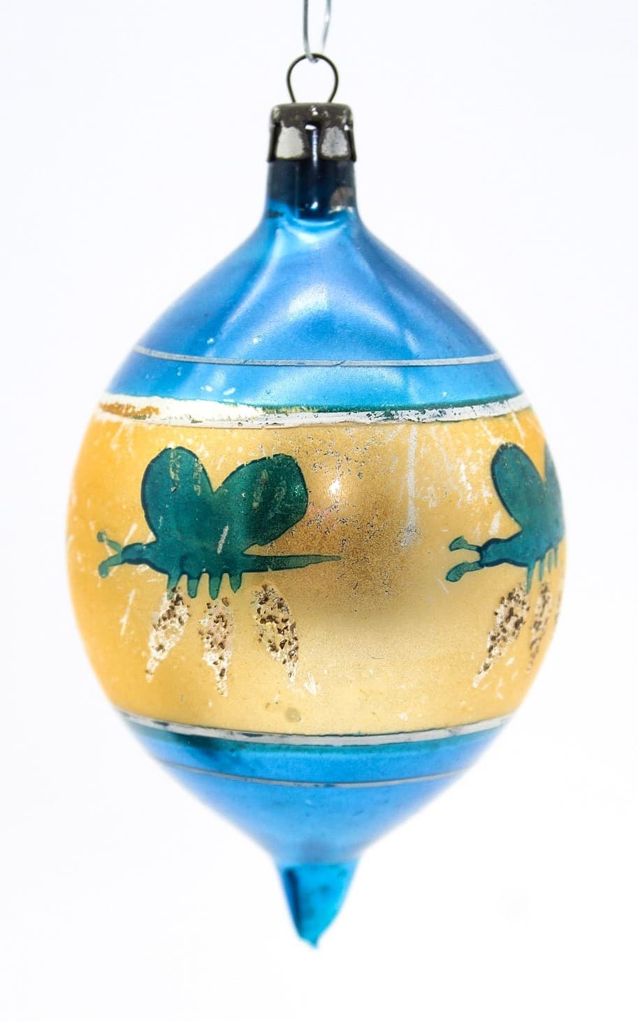 Poland Teardrop Blue Gold Hand Painted Butterfly Glass Christmas Ornament Vtg - Thumbnail 8