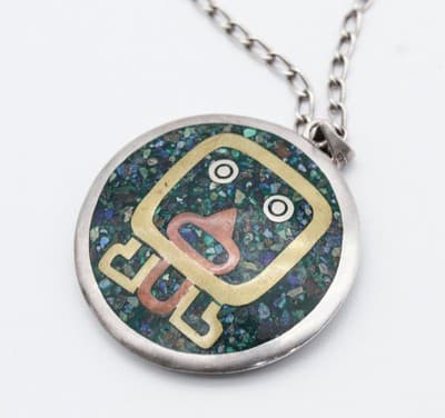 Vintage Sterling Silver Brass Copper Mexico Taxco Hallmarked Pendant Necklace - Thumbnail 3