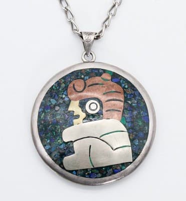 Vintage Sterling Silver Brass Copper Mexico Taxco Hallmarked Pendant Necklace - Thumbnail 4