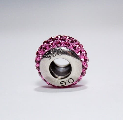 QG Sterling Silver 925 Pink Crystal Barrel Bead Charm For Bracelet - Thumbnail 3