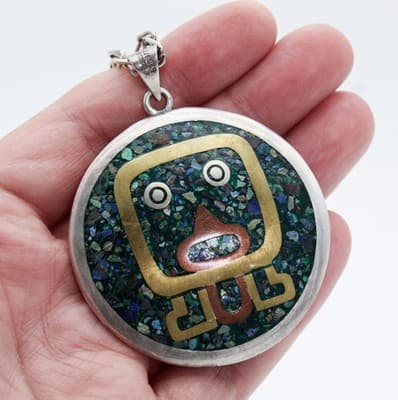 Vintage Sterling Silver Brass Copper Mexico Taxco Hallmarked Pendant Necklace - Thumbnail 5