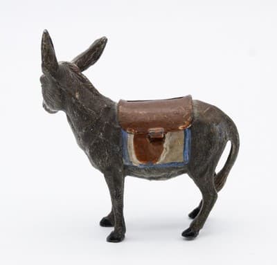 Antique Germany Cast Metal Cold Painted Donkey Mule Penny Bank Figurine - Thumbnail 5