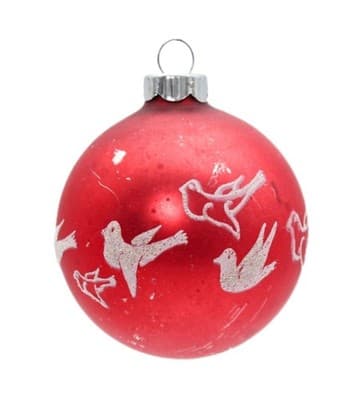 Shiny Brite Matte Red Bird Dove Stencil Glittered Glass Christmas Ornament - Image 1