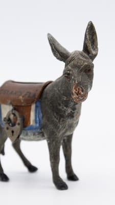Antique Germany Cast Metal Cold Painted Donkey Mule Penny Bank Figurine - Thumbnail 3