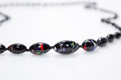 Long Graduated Murano Millefiori Multicolor Glass Beaded Statement Necklace - Thumbnail 2