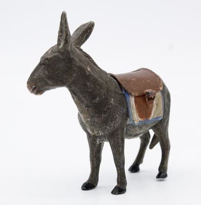 Antique Germany Cast Metal Cold Painted Donkey Mule Penny Bank Figurine - Thumbnail 4