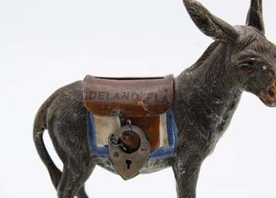 Antique Germany Cast Metal Cold Painted Donkey Mule Penny Bank Figurine - Thumbnail 2