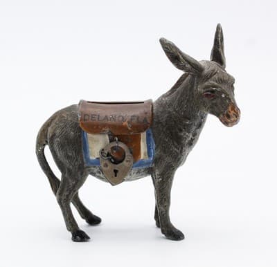 Antique Germany Cast Metal Cold Painted Donkey Mule Penny Bank Figurine - Thumbnail 9