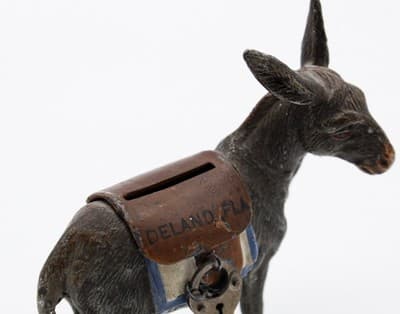 Antique Germany Cast Metal Cold Painted Donkey Mule Penny Bank Figurine - Thumbnail 6
