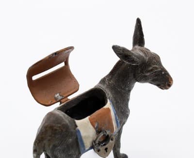 Antique Germany Cast Metal Cold Painted Donkey Mule Penny Bank Figurine - Thumbnail 7