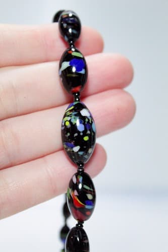 Long Graduated Murano Millefiori Multicolor Glass Beaded Statement Necklace - Thumbnail 4