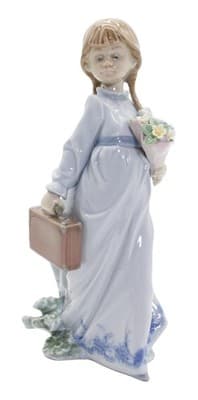 Vtg LLADRO Spain "School Days" Girl Glazed Porcelain Figurine Retired - Image 1