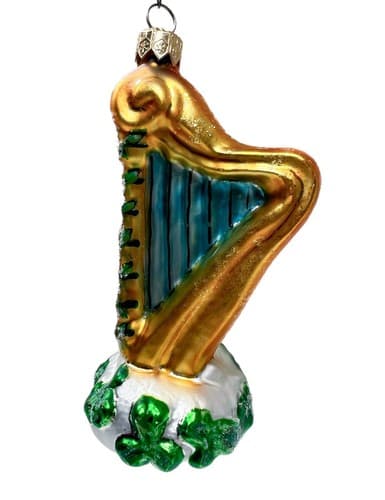 CHRISTOPHER RADKO St. Patrick's Day "Lucky Golder Shamrock Harp" Glass Ornament - Image 1