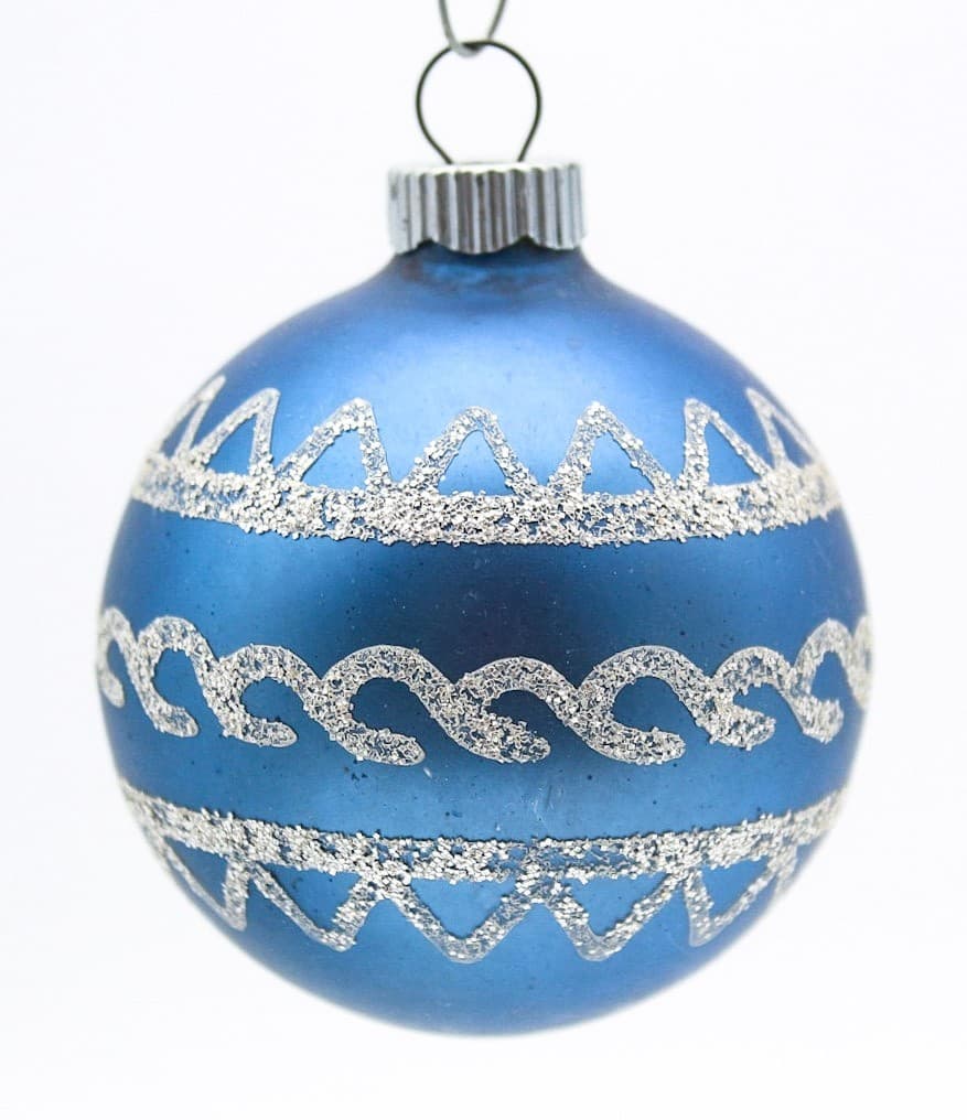 Shiny Brite Vintage Blue Matte Mica Swirls Waves Pattern Christmas Ornament - Thumbnail 7
