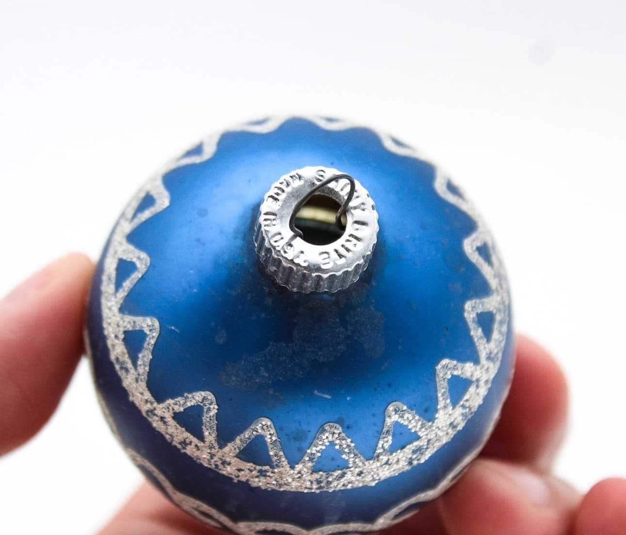Shiny Brite Vintage Blue Matte Mica Swirls Waves Pattern Christmas Ornament - Thumbnail 4