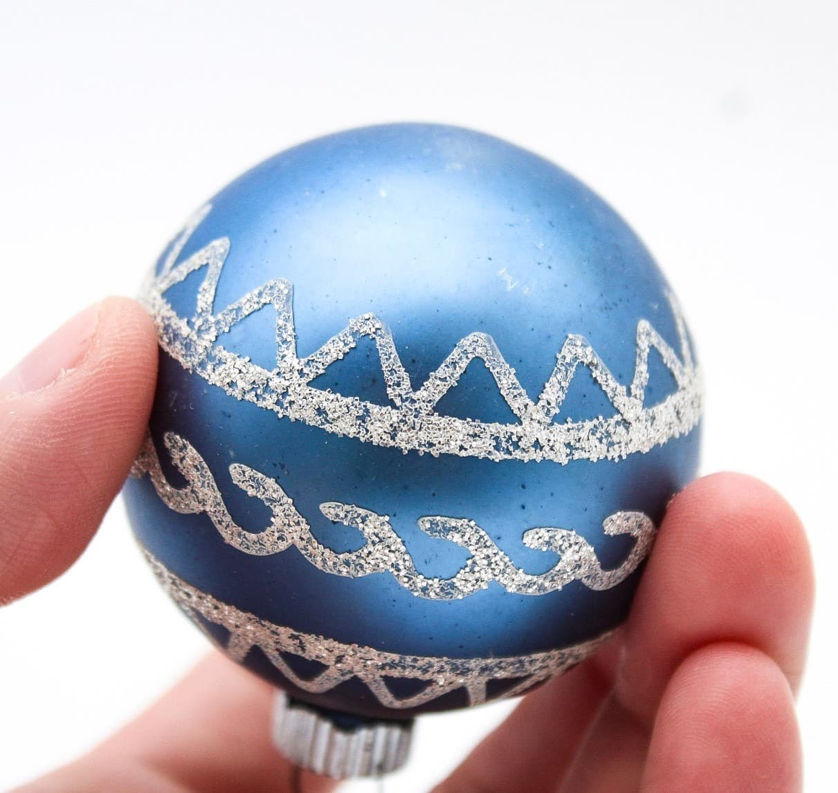 Shiny Brite Vintage Blue Matte Mica Swirls Waves Pattern Christmas Ornament - Thumbnail 3