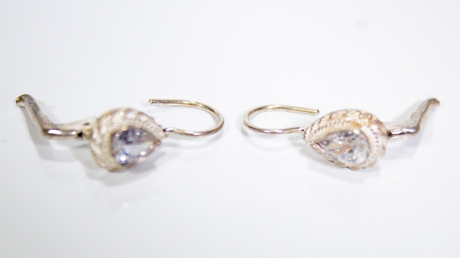 2CT Pear Cut Sterling Silver Halo Hook CZ Teardrop Earrings - Thumbnail 3