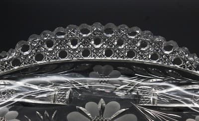 Antique American Brilliant ABP Deep Cut Crystal Diamond Cut Floral Boat Bowl - Thumbnail 2