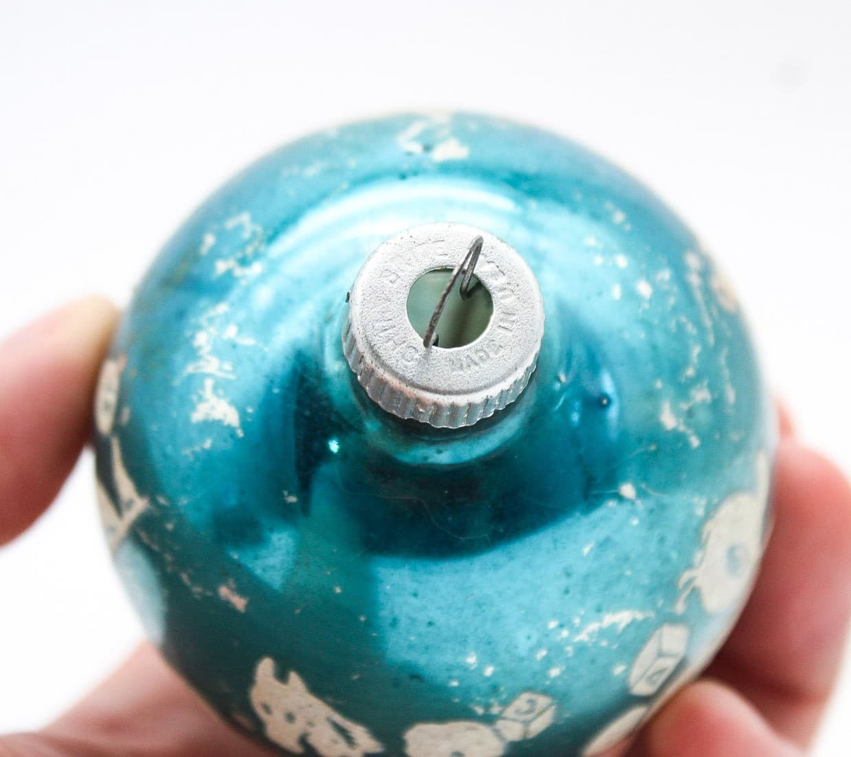 Shiny Brite Blue Vintage Nursery Theme Stencil Ball Glass Christmas Ornament - Thumbnail 4