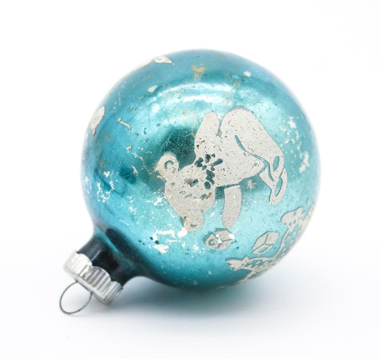 Shiny Brite Blue Vintage Nursery Theme Stencil Ball Glass Christmas Ornament - Thumbnail 2
