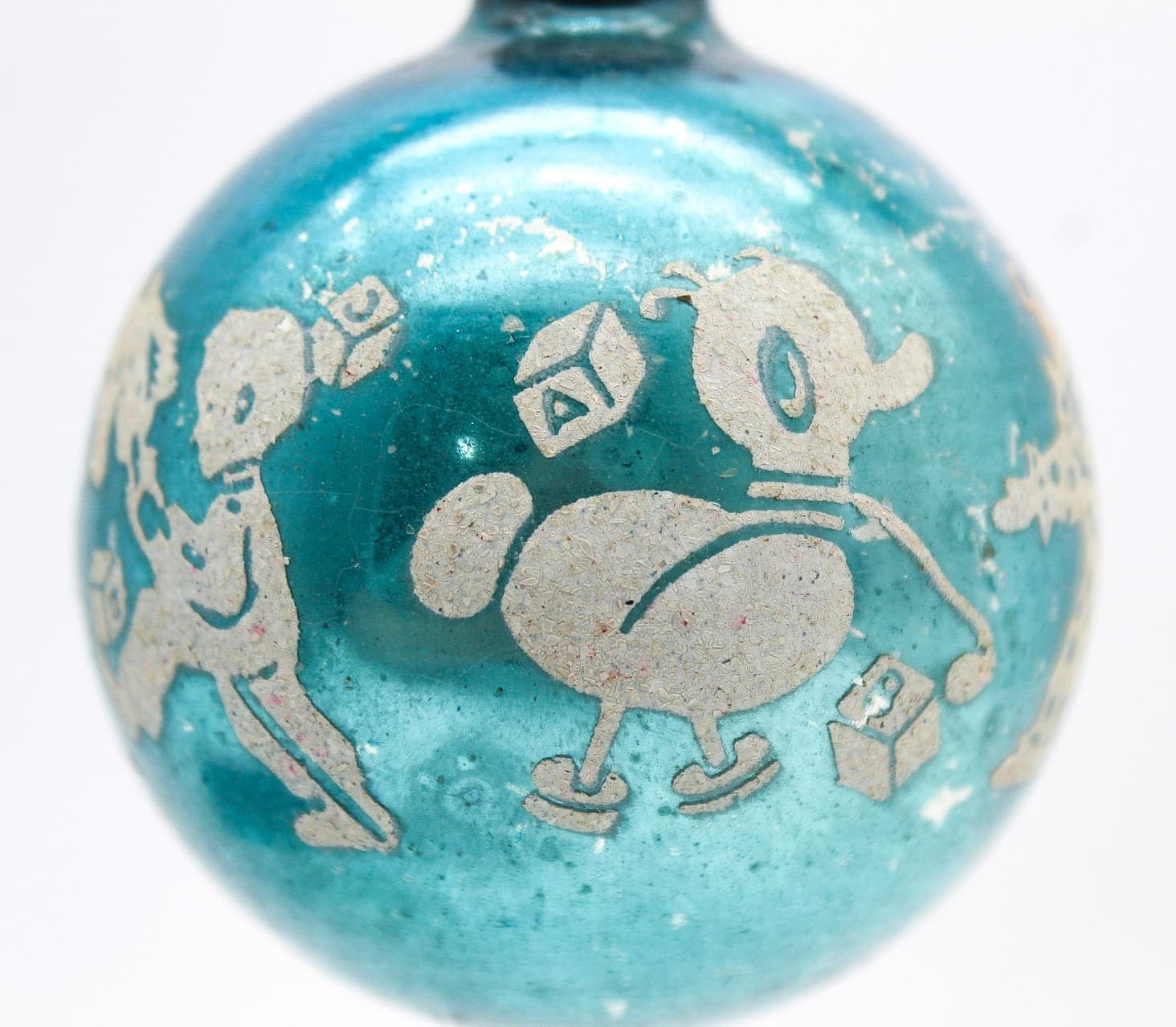 Shiny Brite Blue Vintage Nursery Theme Stencil Ball Glass Christmas Ornament - Thumbnail 7