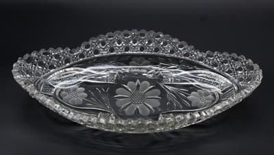 Antique American Brilliant ABP Deep Cut Crystal Diamond Cut Floral Boat Bowl - Image 1