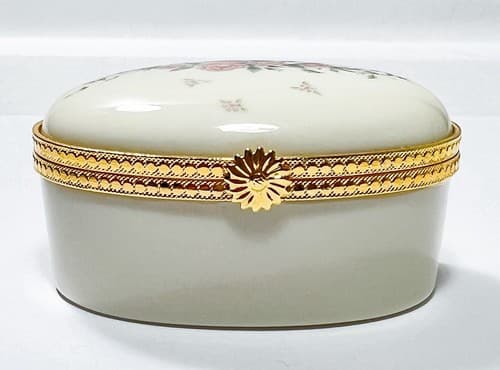 LENOX Vintage Handcrafted Oval Floral Rose Porcelain Trinket Box - Thumbnail 3