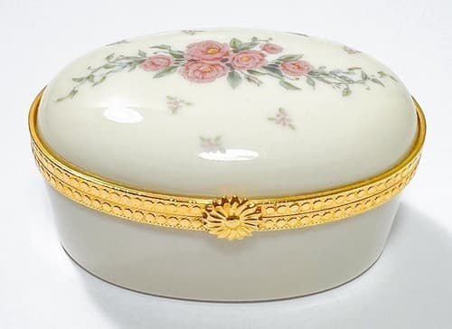 LENOX Vintage Handcrafted Oval Floral Rose Porcelain Trinket Box - Thumbnail 5